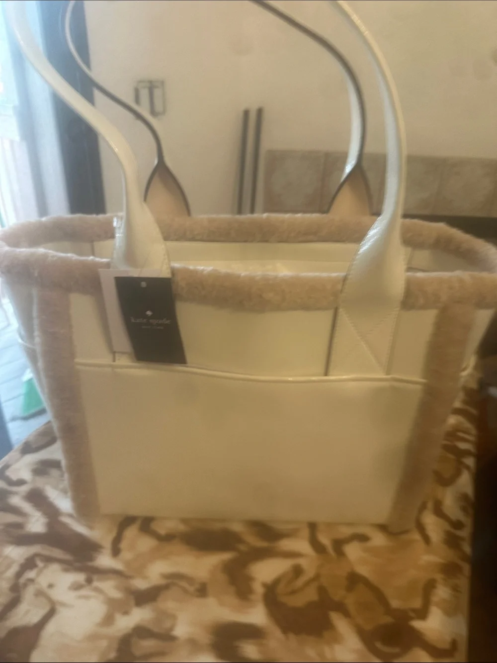 kate spade Cream Tote with Plush Trim